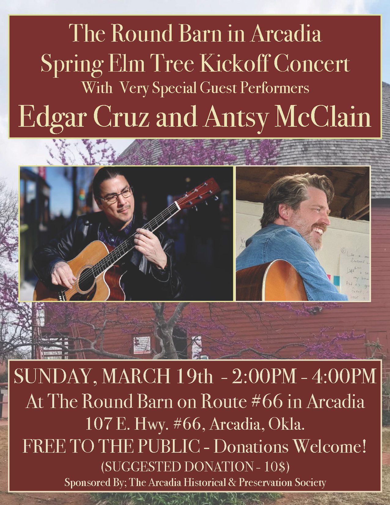 Spring Elm Tree Kickoff Concert with very special guest performers Edgar Cruz and Antsy McClain