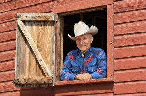 Mister Sam looking out Round Barn window